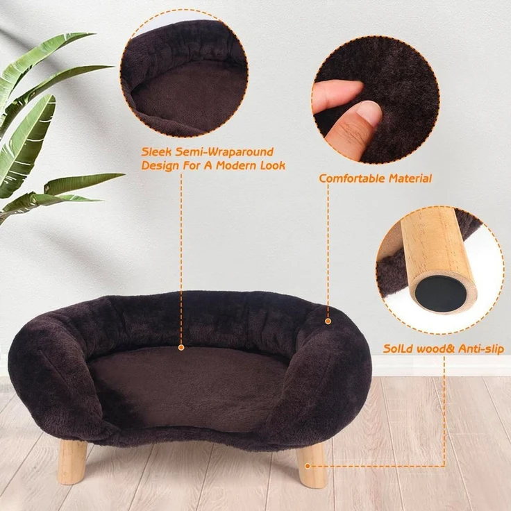i@home Tierbett Katzensofa geräuschlose Konstruktion mit erhöhter Umrandung, Polyesterfaser, kompaktes Katzenbetten für Wohnung Wohnzimmer & Balkon 50×40×24 cm – Bild 4