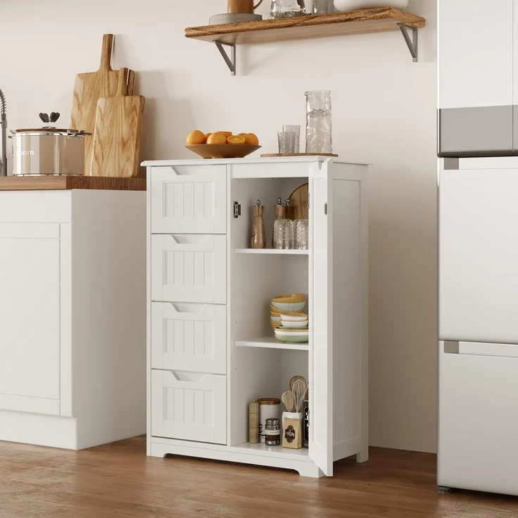 Bealife Badezimmerschrank Badschrank Schmal Beistellschrank mit 4 Schubladen Schranktür Verstellbare Trennwand Geeignet für Badezimmer Wohnzimmer Küche Flur – Bild 5