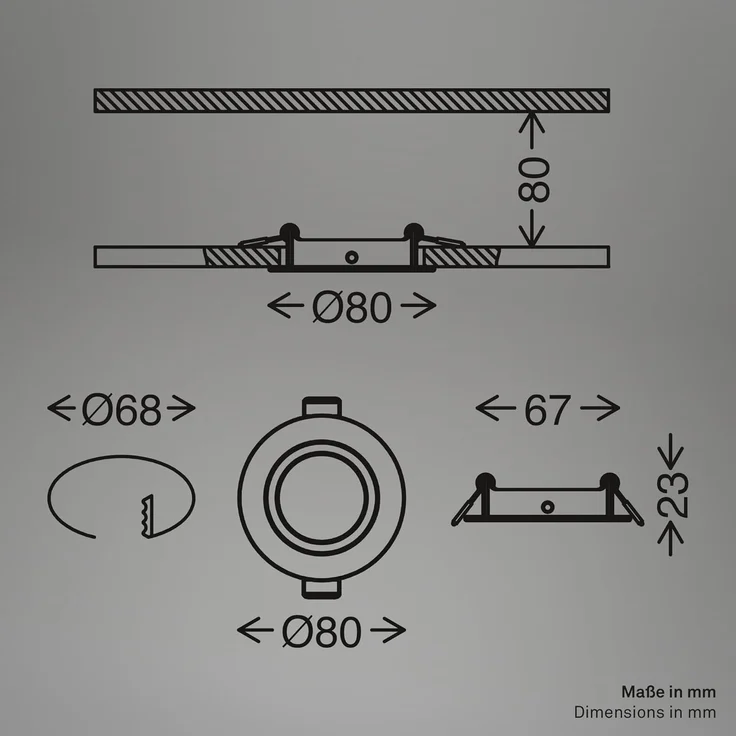 BRILONER - 3er Set Einbaustrahler 230V flach, schwenkbar, GU10, max. 7W, Spot, Deckenspots, Spots 230V, Einbauleuchten, Einbauspots, Deckenstrahler, 68mm Lochmass, 8x2,2 cm, Weiß – Bild 8