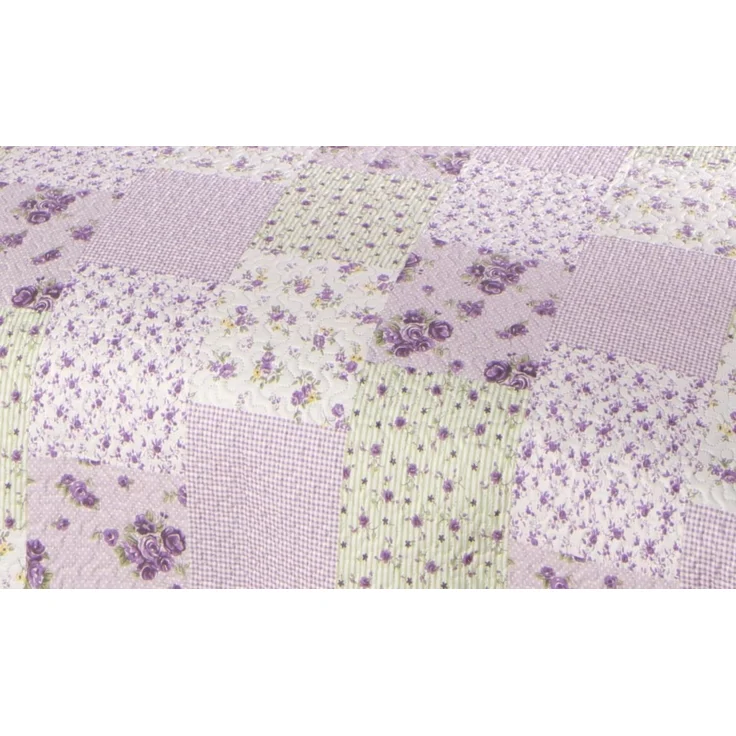 Delindo Lifestyle Tagesdecke Rosen, lila, Patchwork, Bettüberwurf für Doppelbett, 220x240 cm – Bild 3