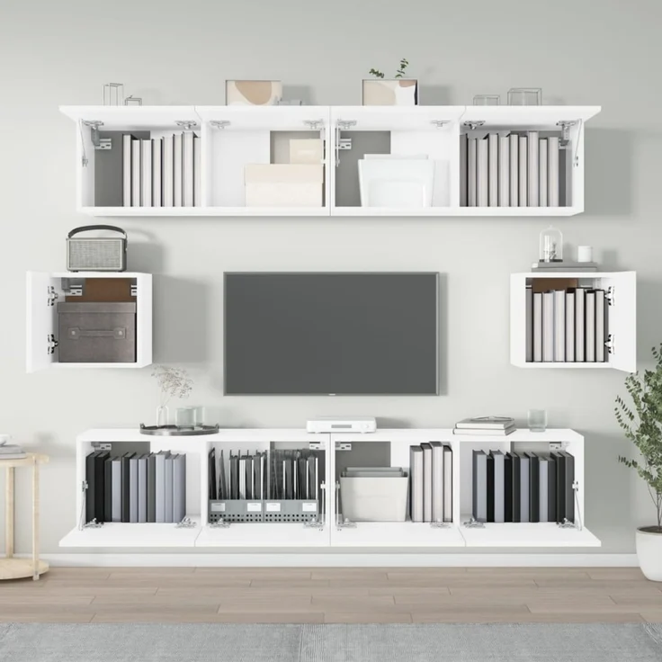 6-tlg. TV-Schrank, TV banc Weiß Holzwerkstoff – Bild 3