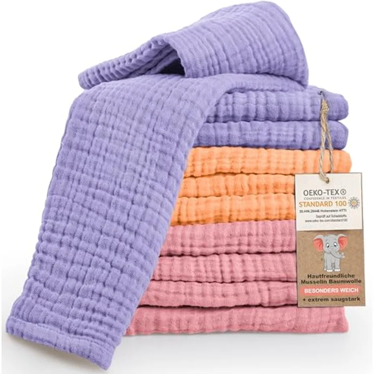 Laynenburg Spucktuch Baby 10er-Set in 30x50cm aus extra weichem Musselin - 100% Baumwolle, Musselin-tücher als Mulltücher, Mullwindeln oder Stoffwindeln – Bild 2