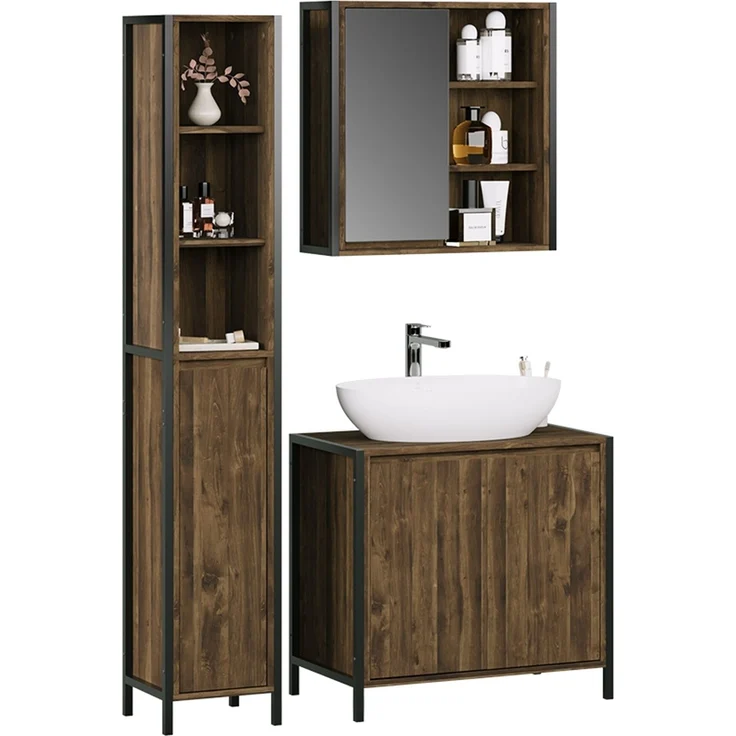 Badmöbel-Set Naola Eiche/Schwarz 3-teilig Vicco – Bild 6