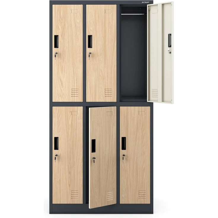 Jan Nowak Umkleideschrank Metall, Spindschrank mit 6 Fächern, abschließbar | Personalschrank mit 6 abschließbaren Abteilen, Kleiderstangen, Lüftung, Namensschildhaltern, Wandmontage, 185 x 90 x 45 cm – Bild 4