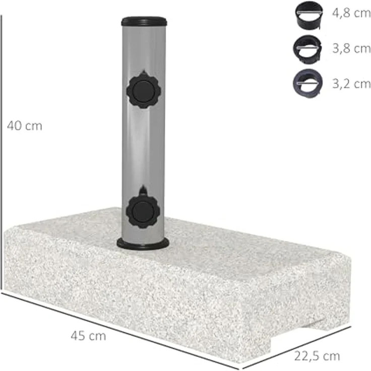 Outsunny Schirmhalter 25kg Sonnenschirmständer für Ø 32/38/48 mm Stange, für Stöcke bis Ø 48 mm, Sonnenschirmfuß, 1 tlg, Ständer für Halbrund Sonnenschirm – Bild 3