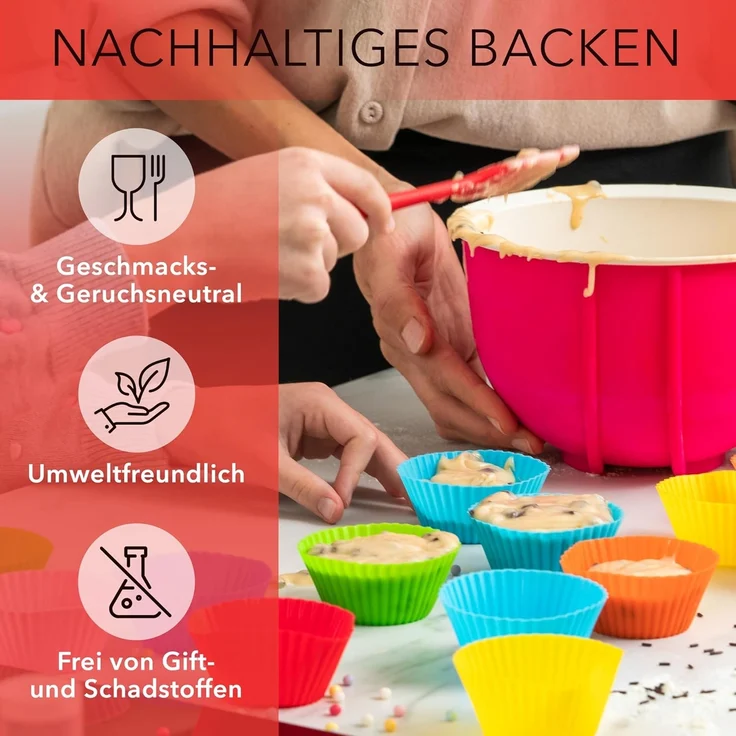 AVANA Muffinform Wiederverwendbare Muffinformen aus Silikon Cupcake Muffinförmchen, (24-tlg), Antihaftbeschichtet, BPA-frei, umweltschonend, 8 Farben – Bild 7