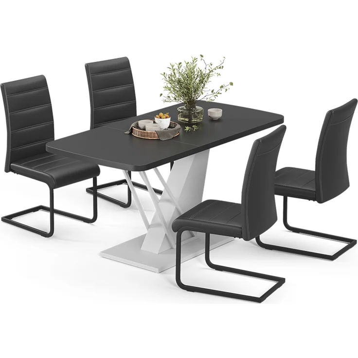 Esstisch-Set Fenaro Schwarz/Weiß 120 x 80 cm mit 4 Esszimmerstühlen, Schwarz Vicco – Bild 6
