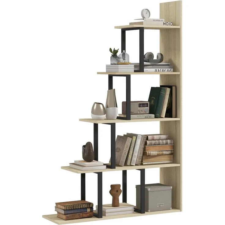 MC Star Bücherregal Stufenregal/Raumteiler im Industriestil mit 5 Ablagen, 102 x 30 x 160 cm, Eichenoptik