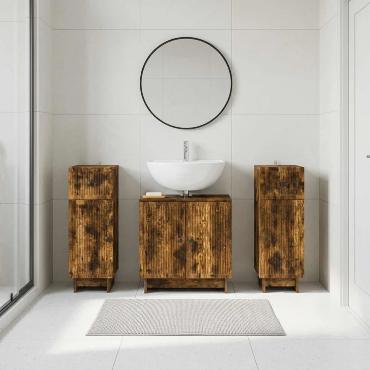 vidaXL 3-teiliges Badezimmer-Schranksystem EDE 3 stk. Raucheiche 3417986 – Bild 1