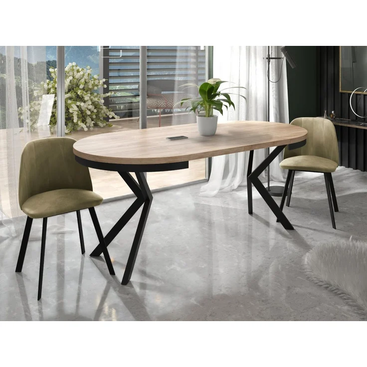 WFL GROUP Esstisch Ross ausziehbar rund industrial mit schwarzen Metallbeinen (MADE IN EU, erhältlich in 3 Größen – 90/100/120 cm ausziehbar auf 170/180/200 cm), platzsparender Tisch in Holzoptik für Küche, Esszimmer oder Wohnzimmer – Bild 3