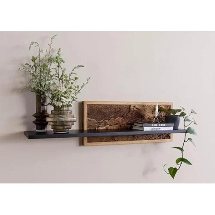Wandregal 113x23x28 schwarz / natur geölt LINDAU #105 – Bild 3