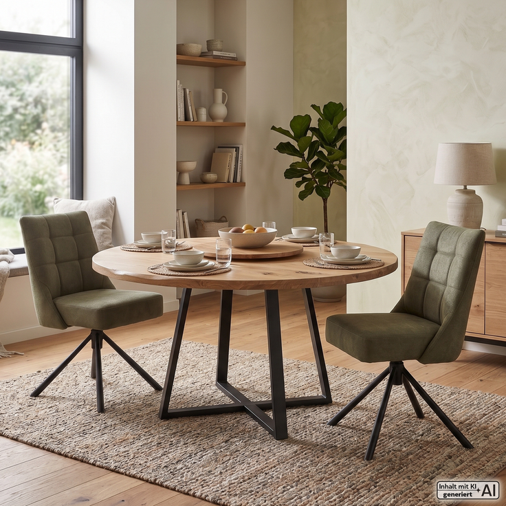 Wohn Schick WINSTON Drehstuhl, Bezug: olive,Gestell: Mattschwarz lackiert,Luxus-Komfortsitz, 360° drehbar, - H 88 cm x T 66 cm x B 48 cm – Bild 3