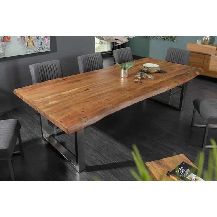 riess-ambiente Baumkantentisch MAMMUT NATURE 200cm honigfarben (natur) / silber (Einzelartikel, 1-St), Massivholz · Edelstahl · Kufen · 6cm Platte · lackiert · Esszimmer – Bild 5