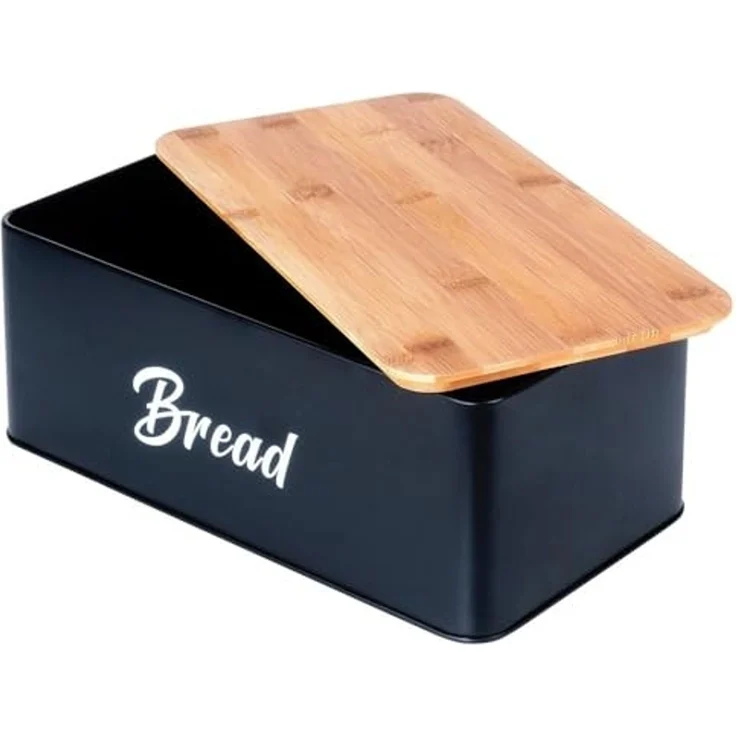 Brotkasten VILDE Set mit Behältern Metall-Bambusplatte schwarz 4-teilig – Bild 4
