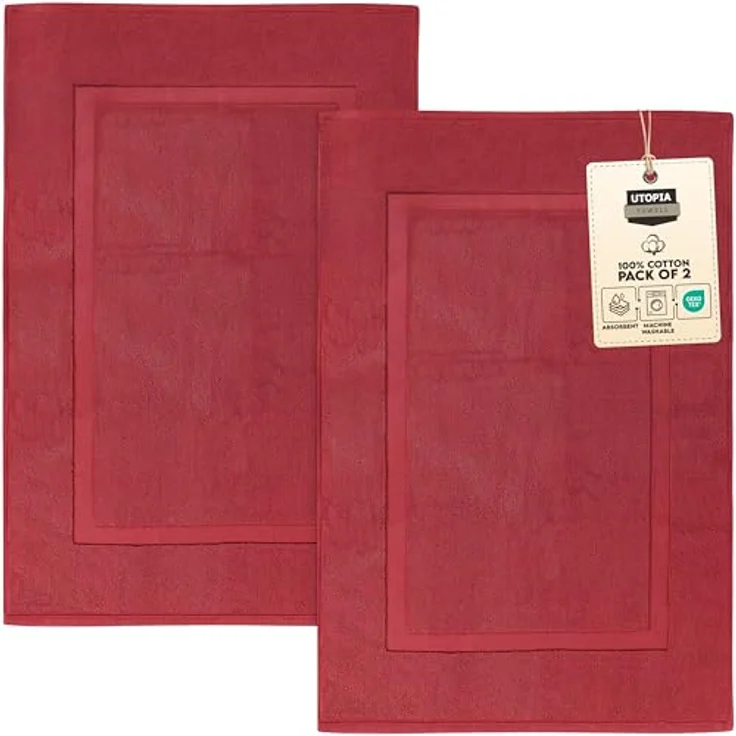 Utopia Towels UT1042 Badematten aus Baumwolle, gebändert, rot, kein Badezimmerteppich, 53,3x86,4 cm, 100% ringgesponnene Baumwolle, sehr saugfähig und maschinenwaschbar, für Dusche und Badezimmer – Bild 2