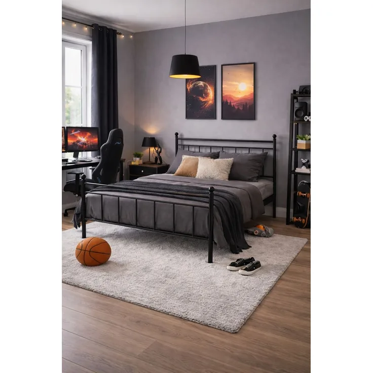 Metallbett 140x200 cm Schwarz – Stabil & Modern | Bettgestell Metall pulverbeschichtet