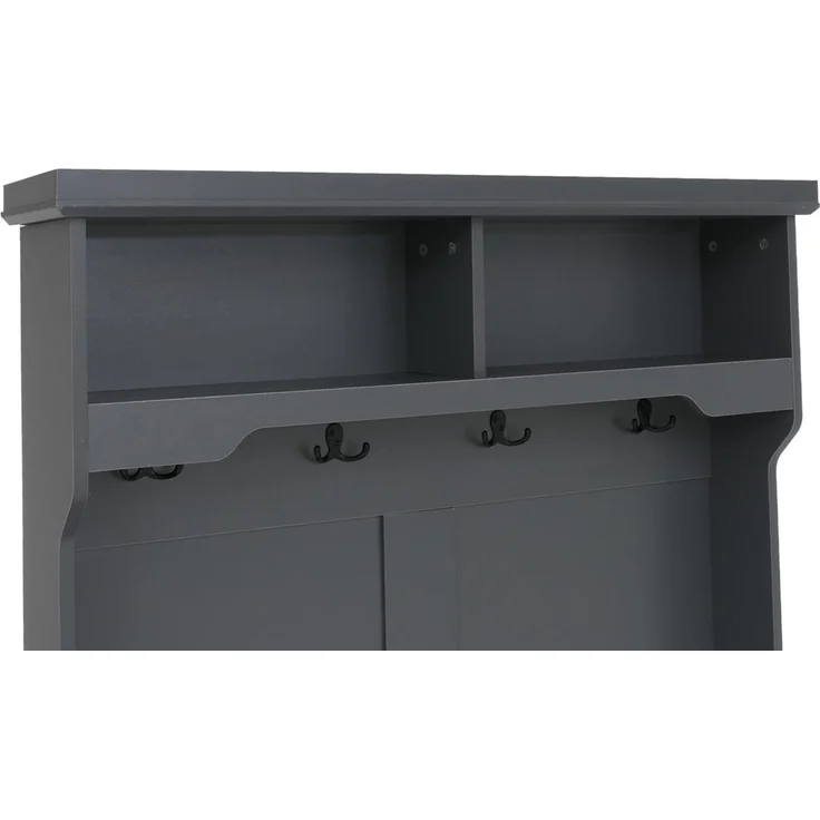 Garderobe HWC-P27, Flurgarderobe Holzgarderobe Sitzbank, 4 Haken Staufach Ablage Melamin 163x100x47cm ~ dunkelgrau – Bild 7