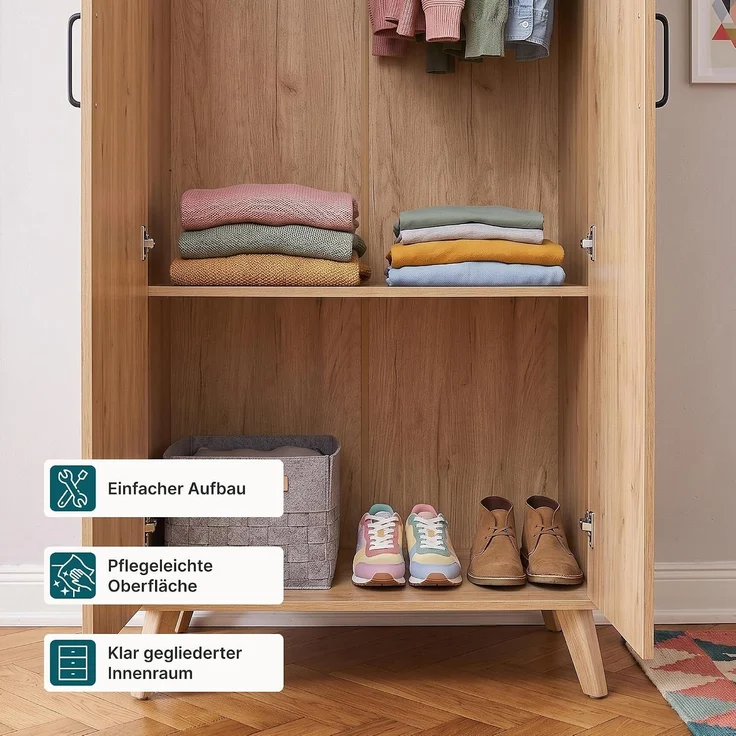 Kleiderschrank Norg 191x80x52 cm 2 Türen 1 Fach Eicheoptik [en. casa] – Bild 6