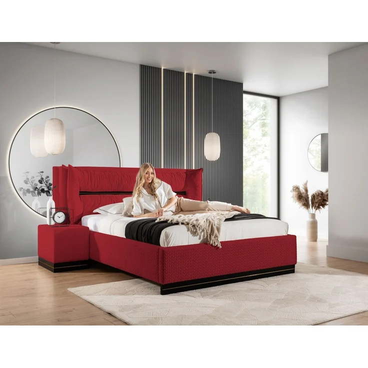 Polsterbett Doppelbett Set. 3 HAMILTON 120x200cm Stoff Magic Velvet Rot – Bild 2