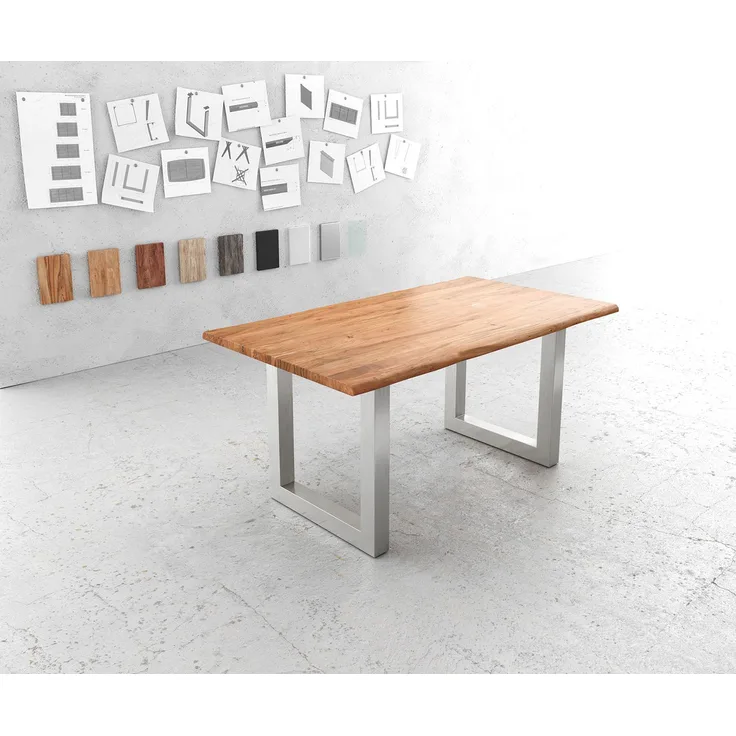 Esstisch Edge 160x90 cm Akazie Natur Edelstahl breit Live-Edge