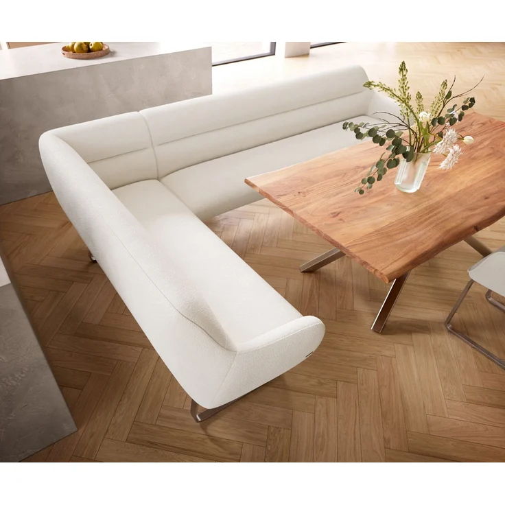 Esszimmerbank Taya-Flex 285x190 cm Bouclé Creme-Weiß Kufengestell flach Edelstahl Taschenfederkern Rechts – Bild 4