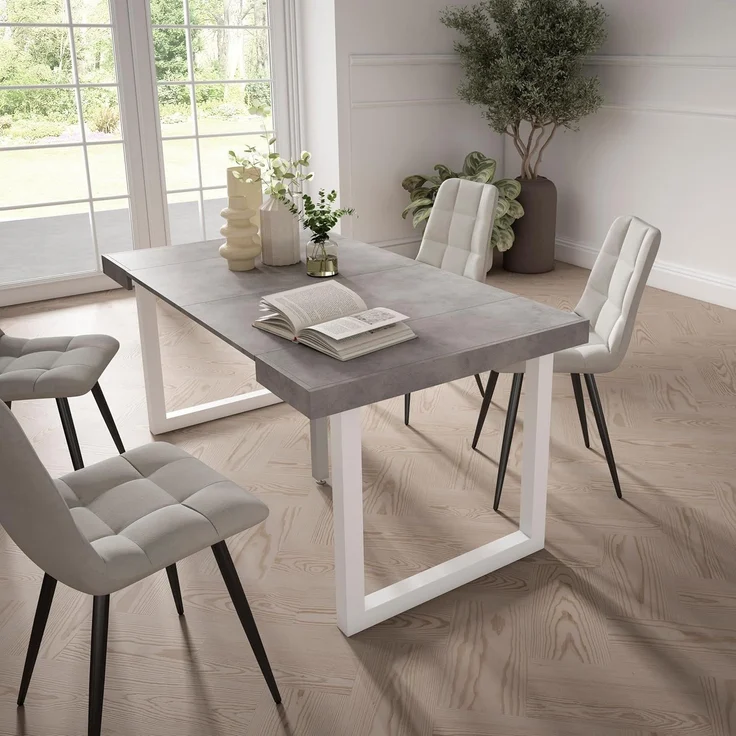 Skraut Home | Ausziehbarertisch | Multifunktionaler ausziehbarer | 160 | Für 8 Gäste | Massivholz Beine | Moderner Stil | Zement – Bild 2