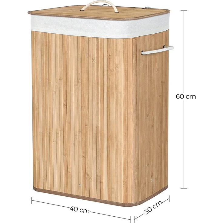 SONGMICS Wäschekorb mit Deckel, 72 L, Wäschekorb aus Bambus, faltbar, mit abnehmbarem waschbarem Beutel, Griffen, für Waschküche, Schlafzimmer, Holzfarbe LCB10Y – Bild 3