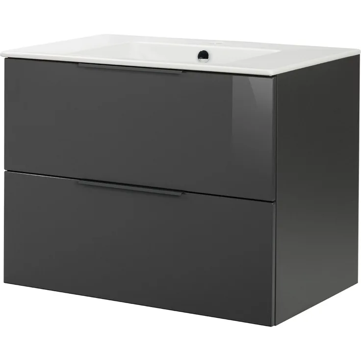 Fackelmann LUNA Badmöbel, 80 cm breit, Schwarz/Anthrazit, Keramik