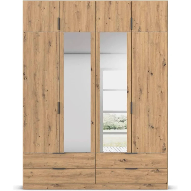 Rauch Möbel Lagoa, Kleiderschrank, Garderobe für Schlafzimmer, Kinderzimmer, Jugendzimmer 8-türig, mit Spiegel, 4 Schubladen, mit Zubehör Classic, Farbe Eiche Artisan, Holz, Breite 181 – Bild 10