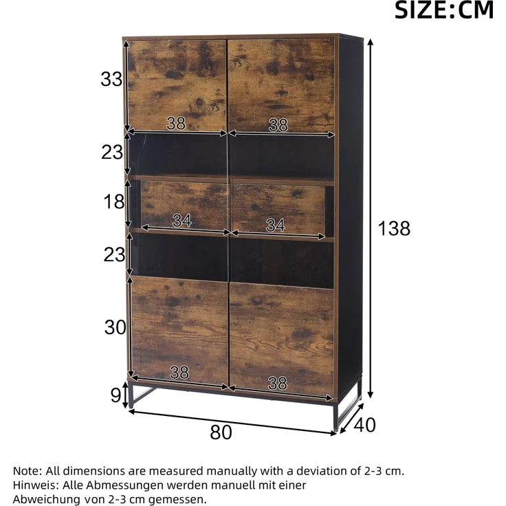 Vitrine 80 x 40 x 138 cm mit LED-Beleuchtung, Acrylfronten und 2 Schubladen – Bild 5