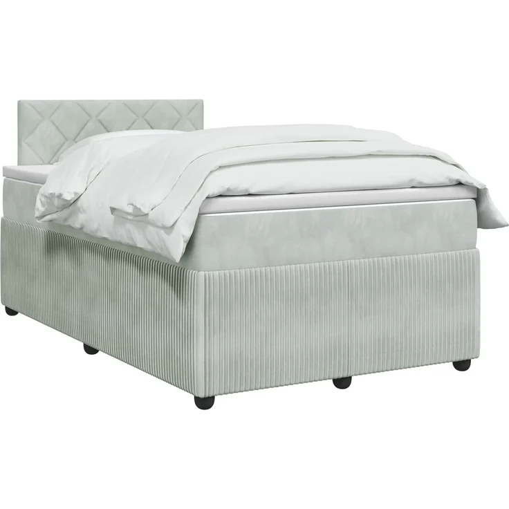 vidaXL Boxspringbett mit Matratze Hellgrau 120 x 190 cm Samt 3451643 – Bild 3