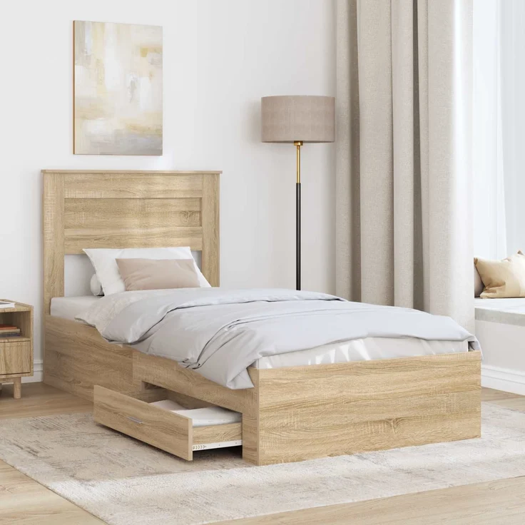 vidaXL Bettrahmen mit Kopfteil Sonoma-Eiche 90 x 200 cm Holzwerkstoff 3410037 – Bild 2