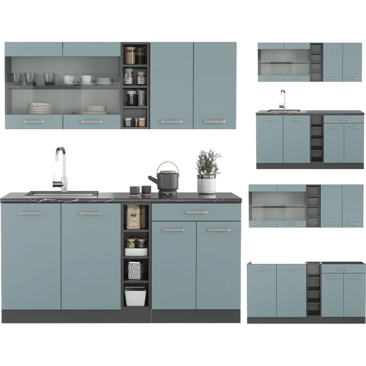 Singleküche R-Line Blau-Grau/Anthrazit 160 cm , AP Marmor Vicco – Bild 6
