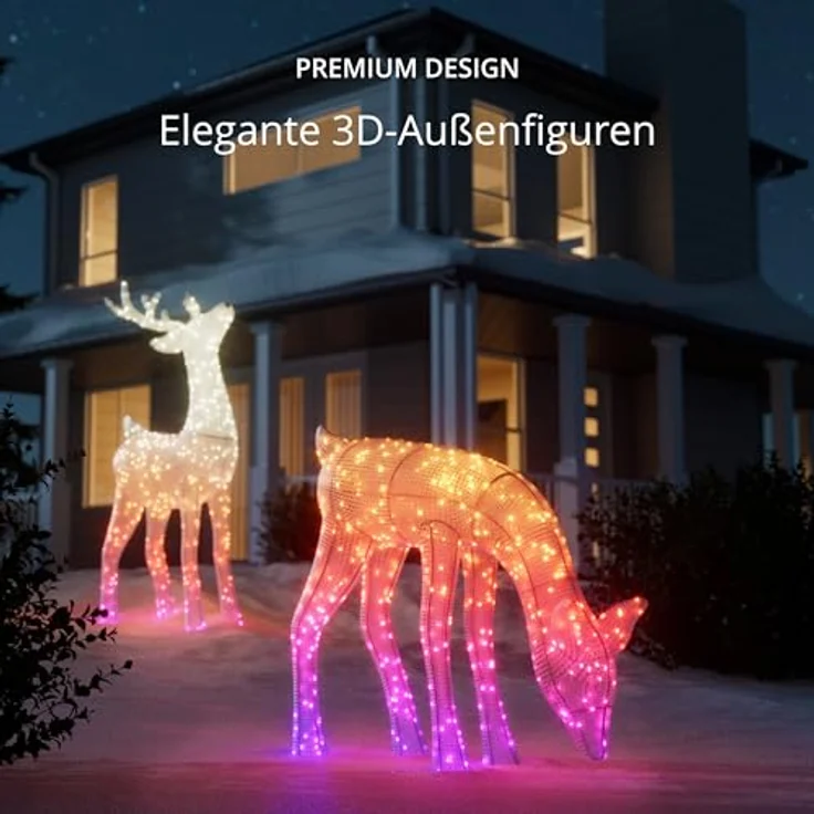 Twinkly Reindeers, LED-Leuchten in Rentierform für den Außenbereich, 160 RGB-LEDs und Warmweißes Licht, Höhe 75 cm, Kompatibel mit Alexa und Google Home, IP44, App-Steuerung, Weihnachtsbeleuchtung – Bild 3