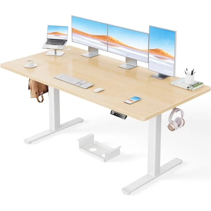 ErGear Höhenverstellbarer Schreibtisch-160x80 cm,100 KG Tragkraft Elektrischer Schreibtisch mit Fortgeschrittenem Bürstenlosem Motor, Leise Funktion, Robuster Metallrahmen, Vierteilige Tischplatte – Bild 2
