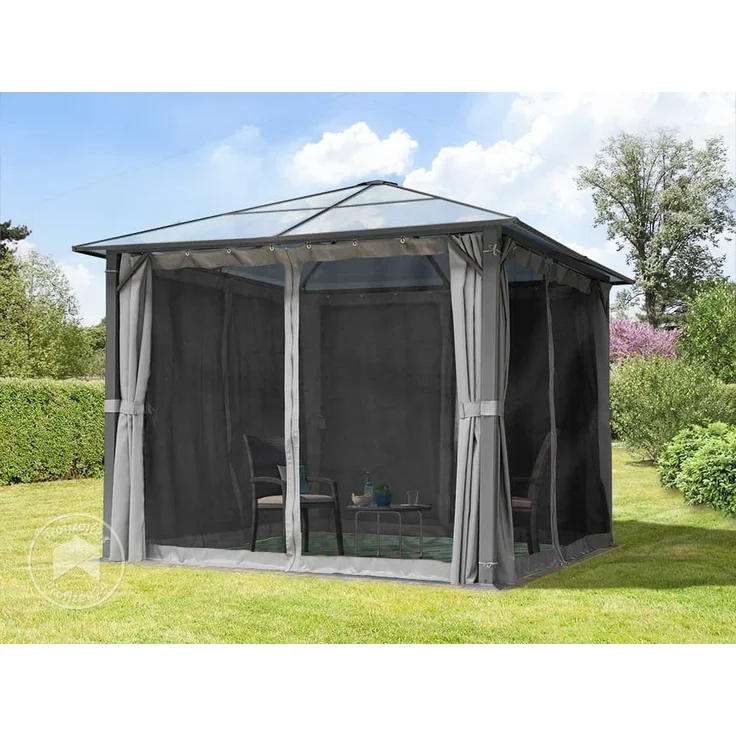 TOOLPORT Gartenpavillon 3x3 m Polycarbonat Dach ca. 6 mm - Hardtop Pavillon mit 4 Seitenteilen und Moskitonetzen in grau – Bild 2