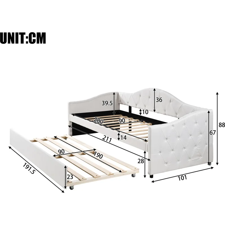 Merax Daybett, 90x200cm Tagesbett mit ausziehbarem Bett,Schlafsofa, Einzelbett(Ohne Matratze), Leinen, minimalistisches Styling, beige – Bild 4
