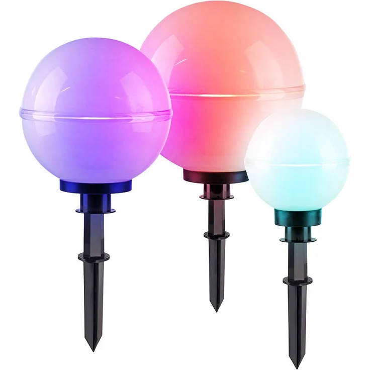 3er Set RGB LED Kugelleuchten, schwarz, weiß, D 20-30-40 cm