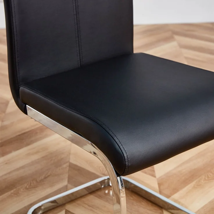 Freischwinger Stühle 4er-Set mit Kunstleder, ergonomischer Sitzkomfort, hohe Rückenlehne, verchromtes Metallgestell,Schwarz – Bild 6