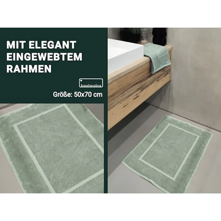 ZOLLNER Badematten 2er Set, 50x70 cm, saugstarke Baumwolle, waschbar bis 60°C, Fußbodenheizung geeignet, Salbei, Hotelqualität – Bild 4
