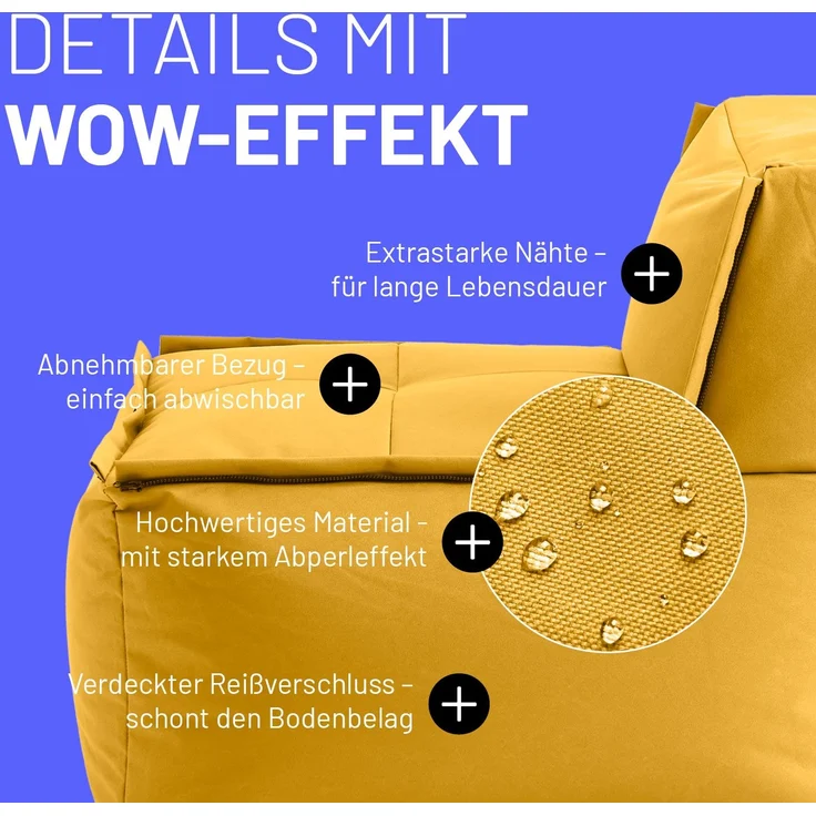 Lumaland Sitzsack-Sofa, Polyester, Mittelteil, Senfgelb, 70 x 81 x 54 cm – Bild 5