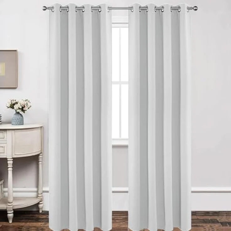 Joydeco Verdunkelungsvorhänge, 2 Paneele, thermische Isolierung, Raumverdunkelung, mit Ösen, für Wohnzimmer, Schlafzimmer, Fenster, ca. 105 x 215 cm (B x L), Grau-Weiß – Bild 1