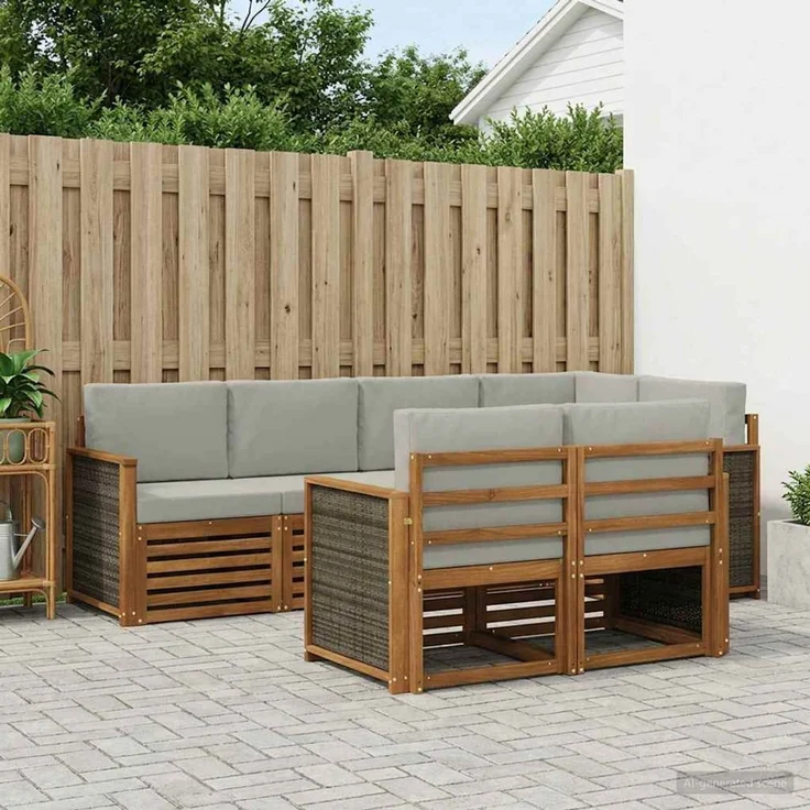 vidaXL Outdoor-Sofagarnitur 7 stk. 7-Sitzer Natur und Hellgrau 3384467 – Bild 1