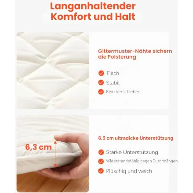 VEVOR japanische Futon-Matratze (2032 x 1524 x 63,5 mm), Faltbare Tatami (Queen Size), Bodenmatratze mit Aufbewahrungstasche & Befestigungsmaterial, 9-lagige Schlafmatte für Meditation Yoga, Weiß – Bild 5