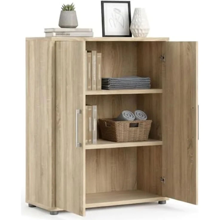 Dmora - Kommode Leocadie, Wohnzimmerbuffet, Wohnzimmer-Sideboard, Moderne Küchen-Speisekammer, 89x40 h113 cm, Eiche – Bild 4