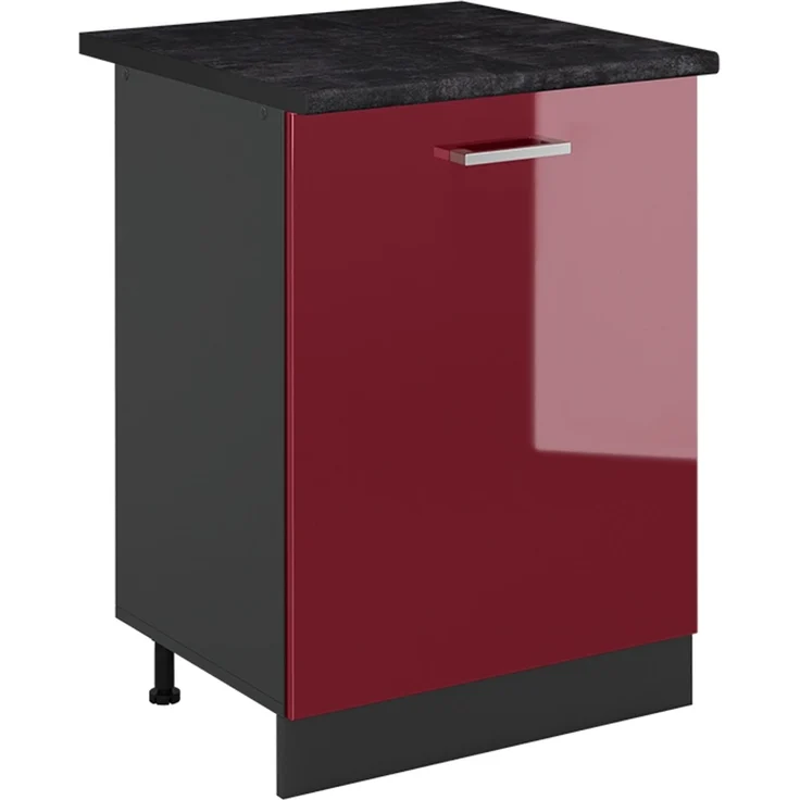 Küchenunterschrank R-Line Rot Hochglanz/Anthrazit 60 cm mit 1 Tür Arbeitsplatte Anthrazit Vicco – Bild 1