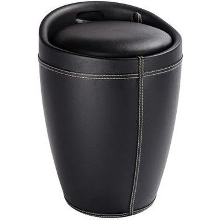 WENKO CANDY Badhocker, Schwarz in Lederoptik, mit abnehmbarem Wäschesack