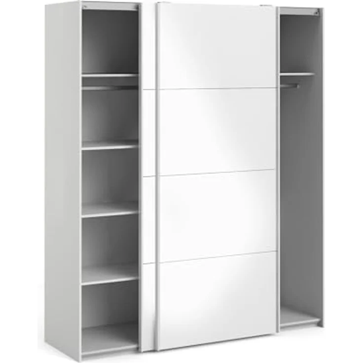 Dmora - Kleiderschrank 2 Türen Emeraude, Schlafzimmermöbel, Schrank, Garderobe, 182x61 h220 cm, Glänzendes Weiß – Bild 4