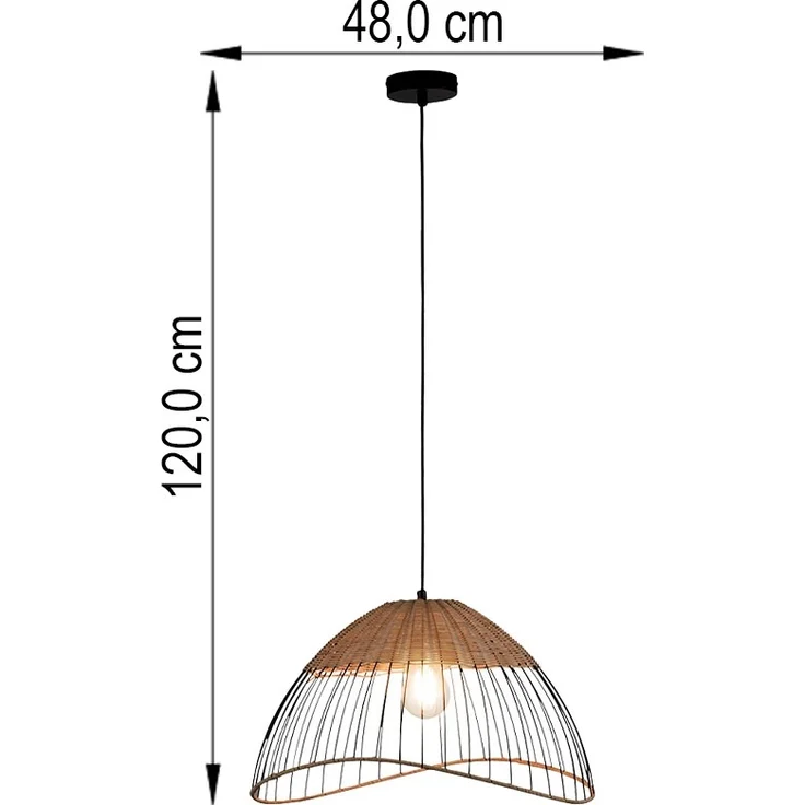 Hängeleuchte, Käfig schwarz, Holz, Rattan, D 48 cm – Bild 8