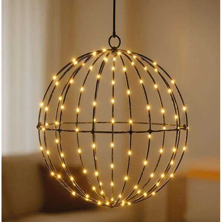 mucHome LED Kugelleuchte LED Metall Lichterkugel Ø20 cm, 100 warmweiße LEDs mit Timer, Batterie – Bild 2